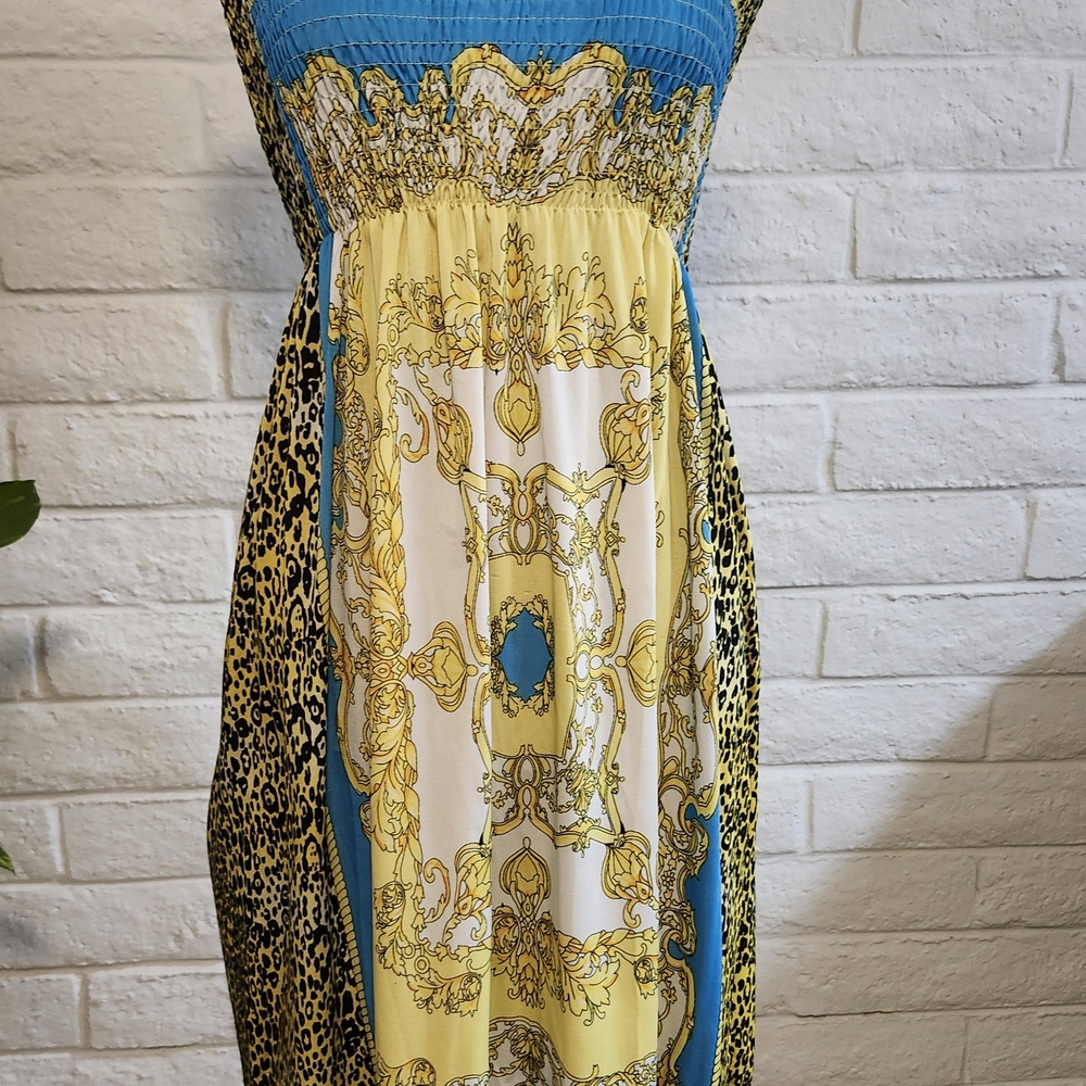 Magic Blue and Yellow Strapless Dress